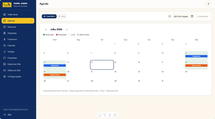 Sistema de agendamento e reservas